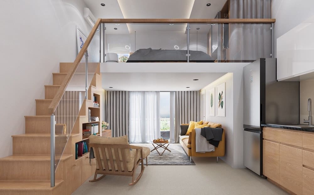 Thiết kế nội thất căn hộ mini 20m2 có gác lửng
