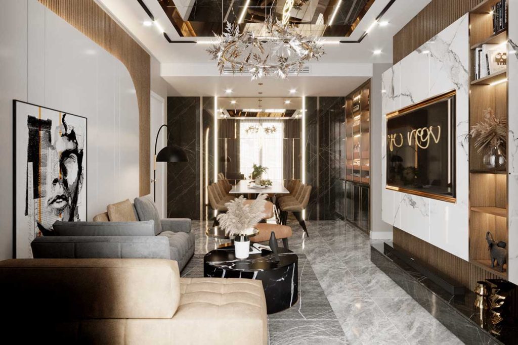 Thiết kế nội thất chung cư 130m2 theo phong cách Luxury