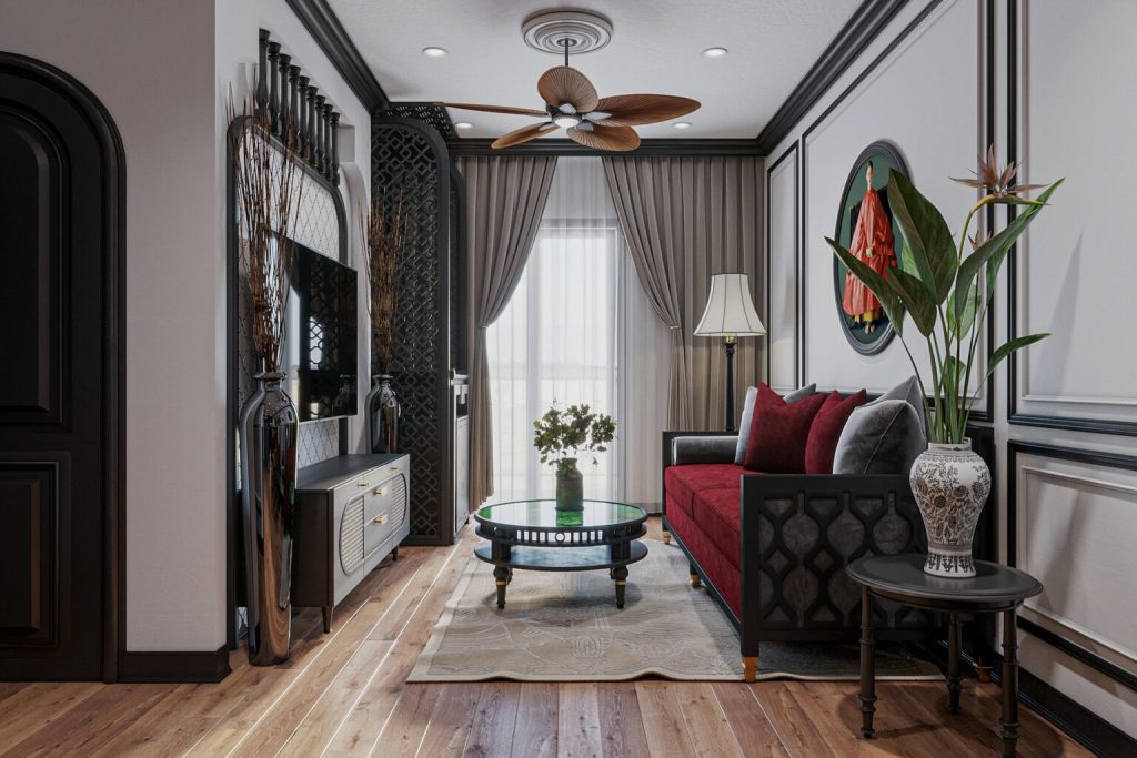 Thiết kế nội thất chung cư 72m2 phong cách Indochine