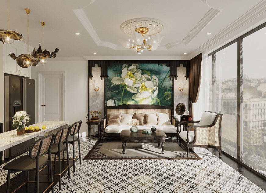 Thiết kế nội thất chung cư 77m2 phong cách Indochine