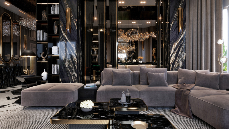 Thiết kế nội thất phòng khách chung cư 57m2 theo phong cách Luxury