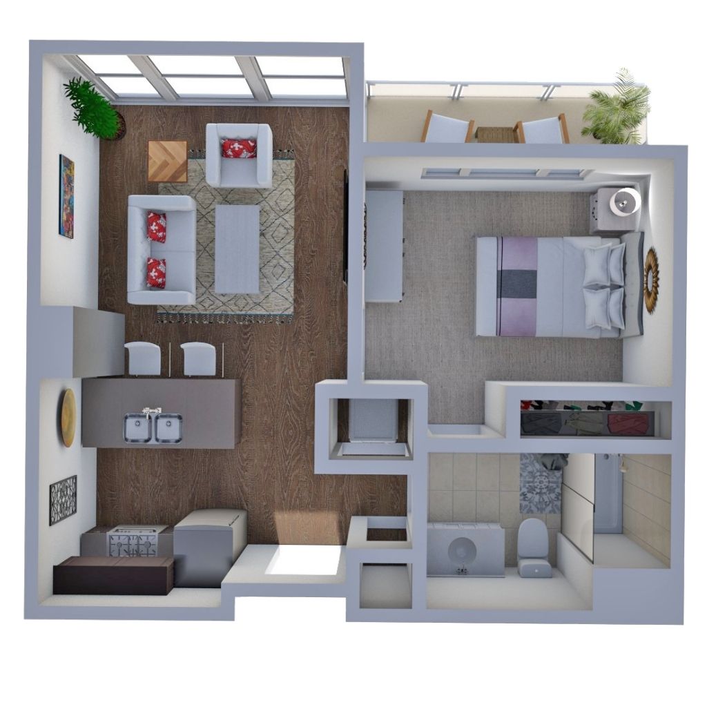 Thiết kế nội thất chung cư 62m2 1 phòng ngủ