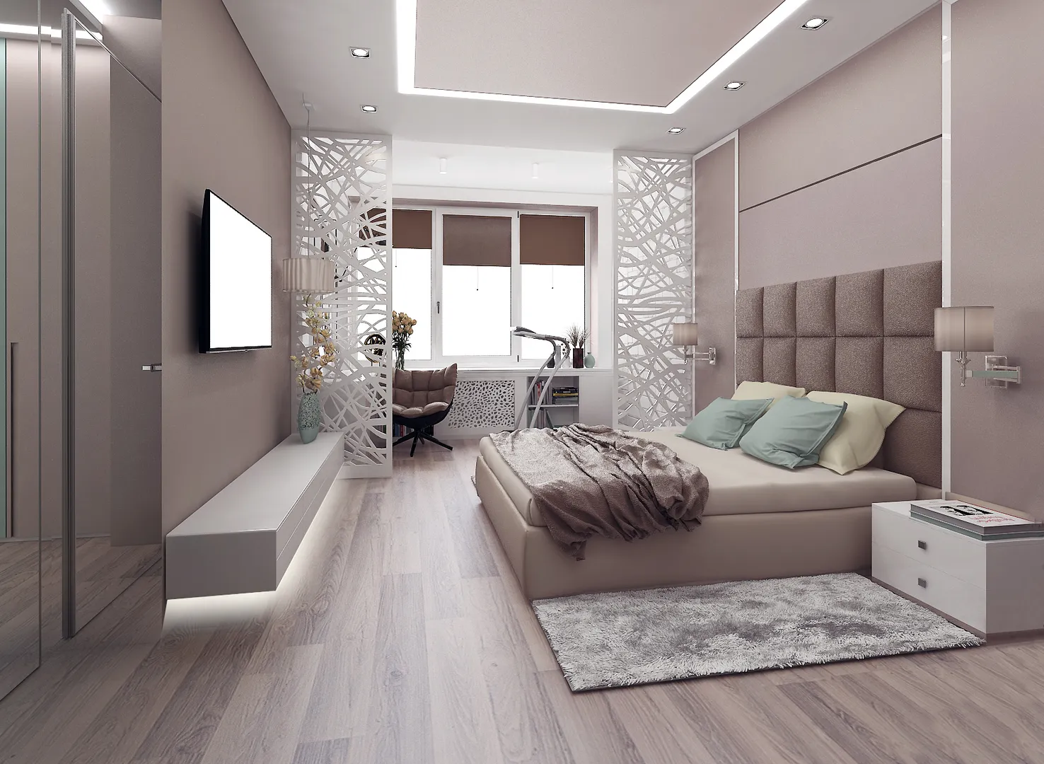 Thiết kế phòng ngủ 21m2 với vách ngăn