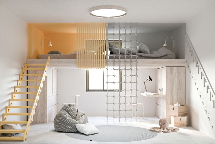 Thiết kế phòng ngủ 22m2 có gác lửng
