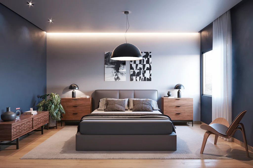 Thiết kế phòng ngủ 24m2 với gỗ óc chó