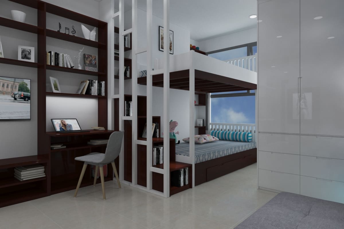 Thiết kế phòng ngủ 30m2 với 2 giường ngủ