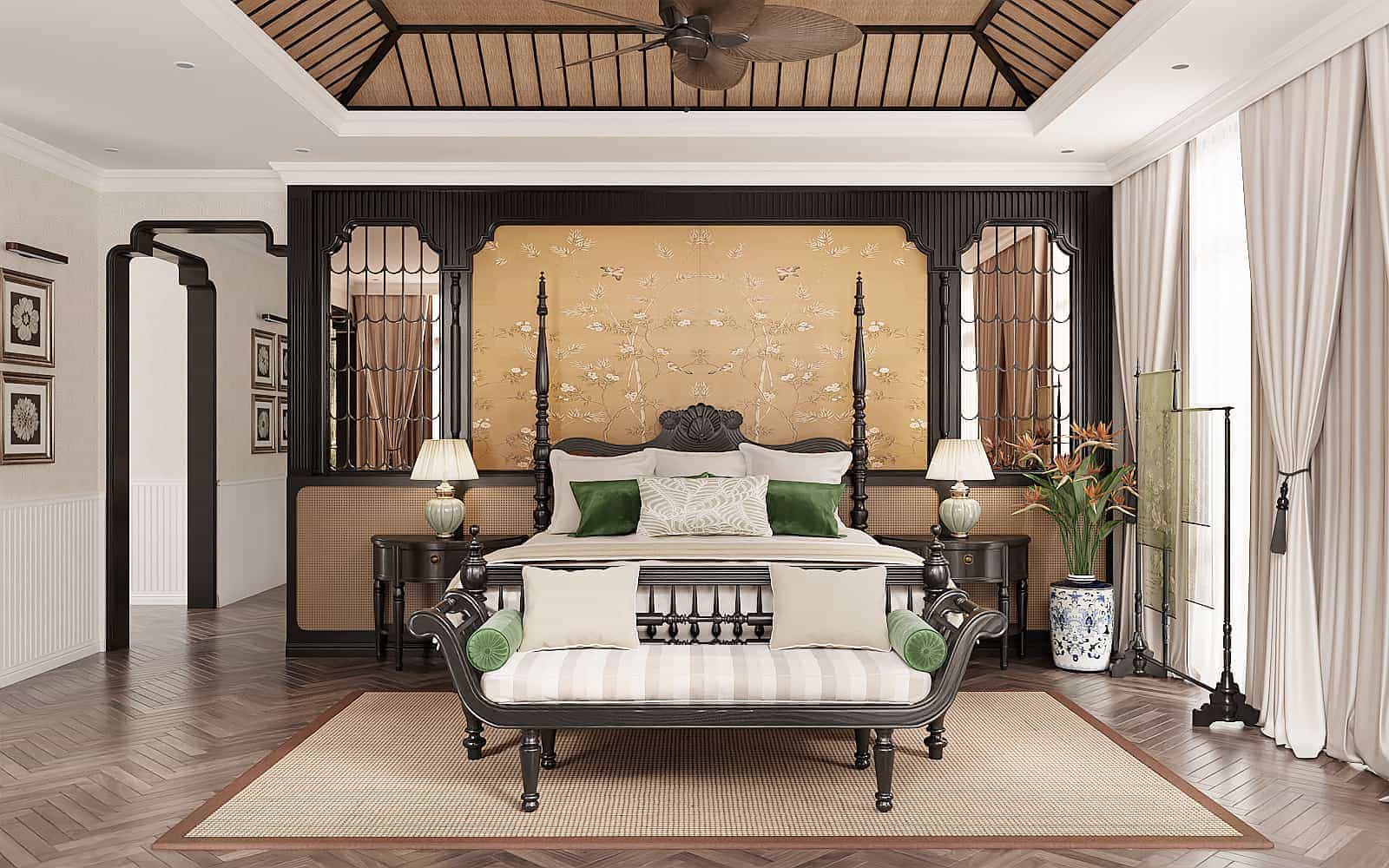 Thiết kế phòng ngủ 50m2 phong cách Indochine 