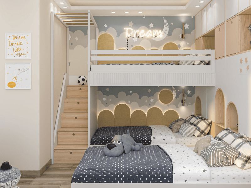 Thiết kế phòng ngủ 5m2 với giường tầng