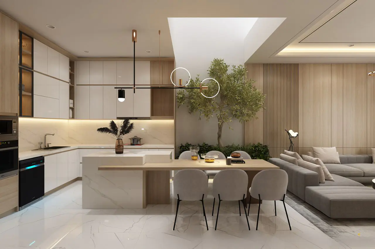 10+ Ý Tưởng Thiết Kế Phòng Khách Liền Bếp 25m2 Đẹp, Tối Ưu Không Gian Sống