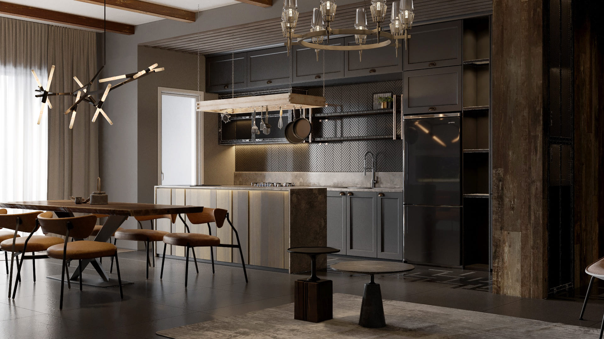 Thiết kế phòng bếp 20m2 phong cách Công Nghiệp 