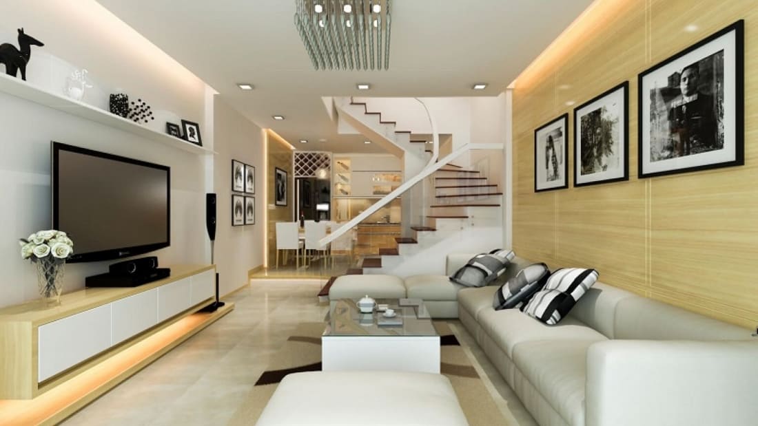 Thiết kế phòng khách 15m2 cho nhà ống