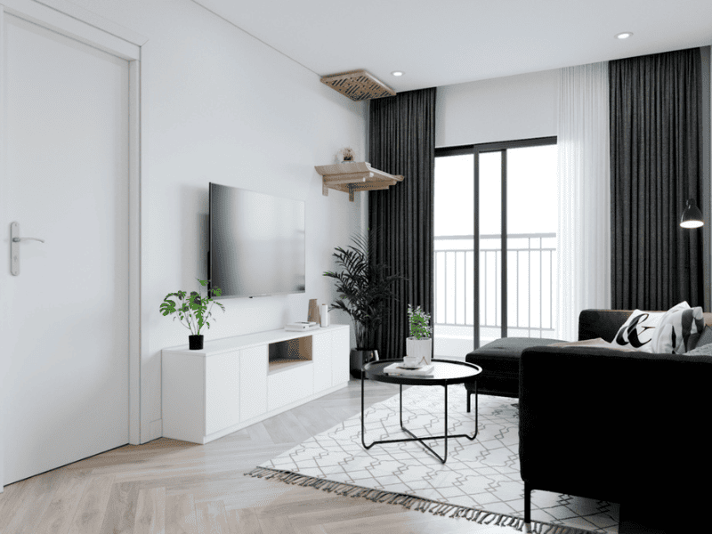 Thiết kế phòng khách 16m2 phong cách Tối Giản