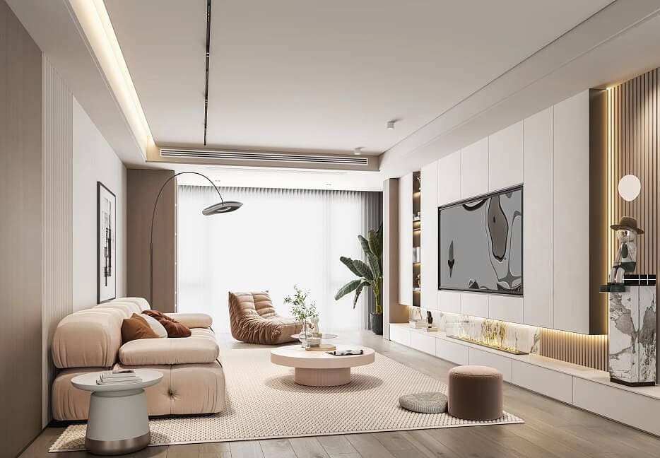 Thiết kế phòng khách 20m2 phong cách Đơn Giản - Mẫu 1