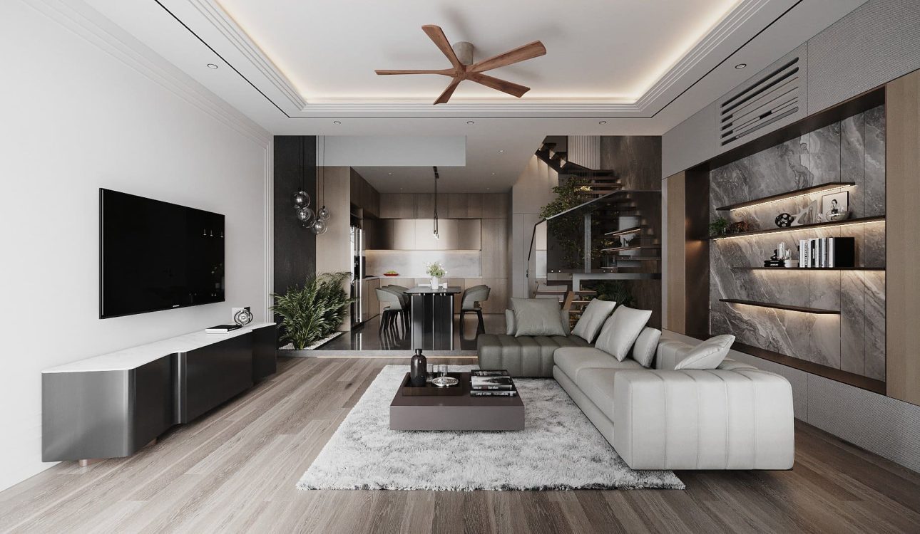 Thiết kế phòng khách 20m2 phong cách Hiện Đại - Mẫu 2
