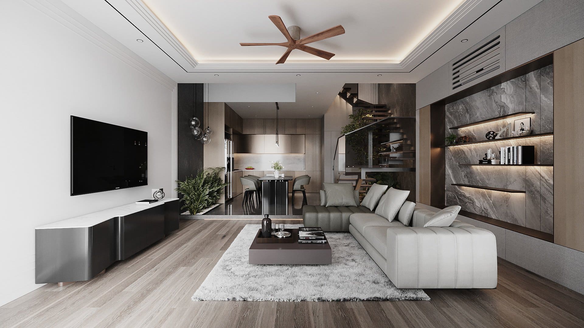 Thiết kế phòng khách 20m2 phong cách Hiện Đại - Mẫu 2