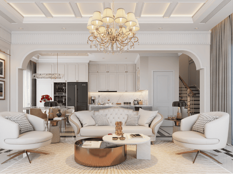 Thiết kế phòng khách 25m2 phong cách Cổ Điển