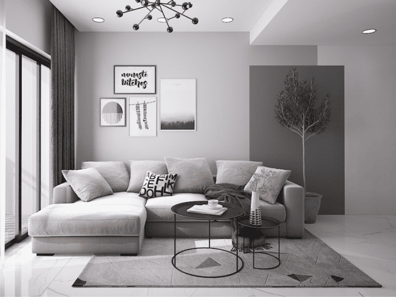 Thiết kế phòng khách 9m2 phong cách Tối Giản