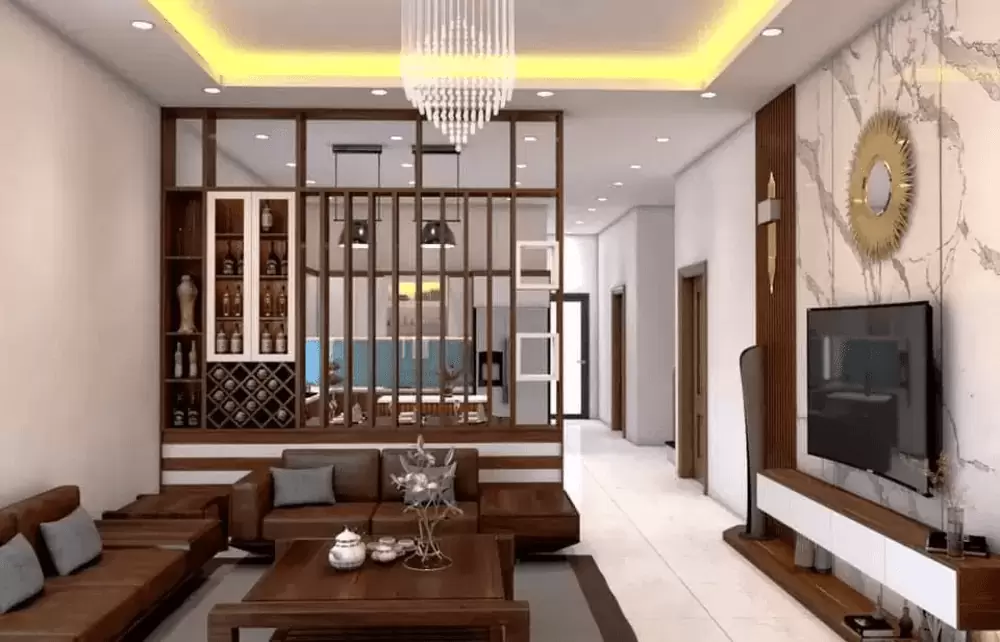 Thiết kế phòng khách 9m2 với vách ngăn