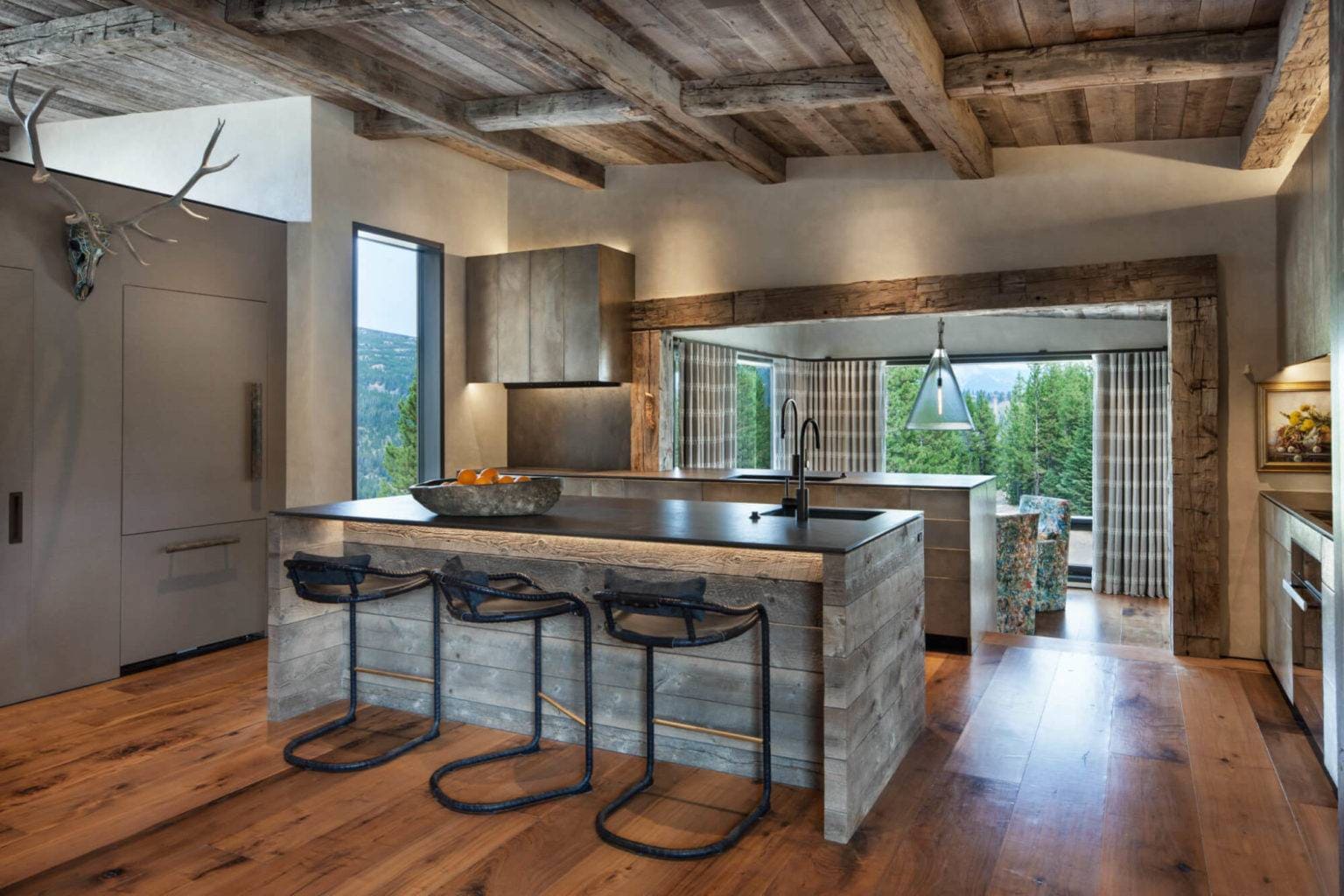 Thiết kế phòng khách liền bếp 30m2 phong cách Rustic