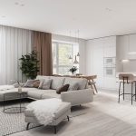 Thiết kế phòng khách liền bếp 30m2 phong cách Tối Giản