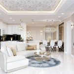 Thiết kế phòng khách liền bếp 40m2 phong cách Cổ Điển - Mẫu 1