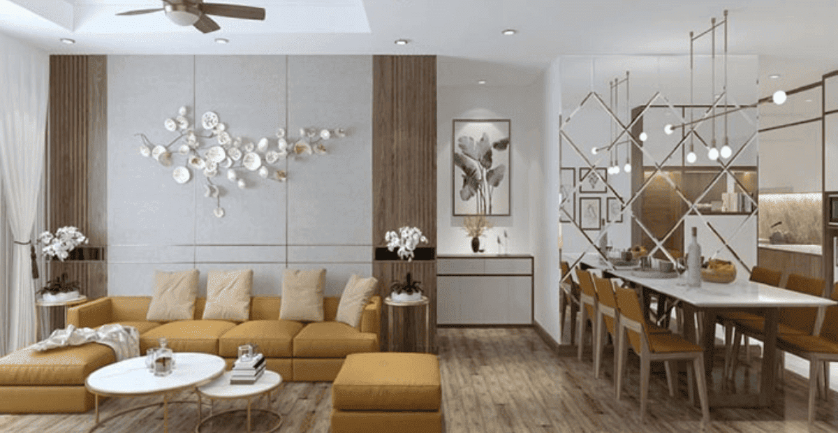 Thiết kế phòng khách liền bếp 40m2 phong cách Đơn Giản - Mẫu 2