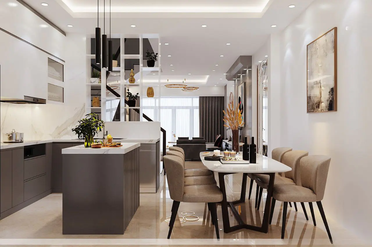 Thiết kế phòng khách liền bếp 50m2 cho chung cư