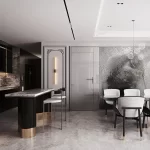 Thiết kế phòng khách liền bếp 50m2 phong cách Sang Trọng