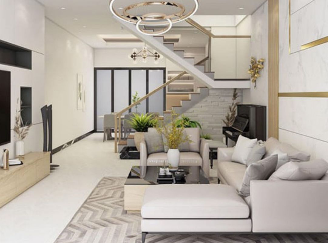 Mẫu cầu thang nổi giữa không gian phòng khách