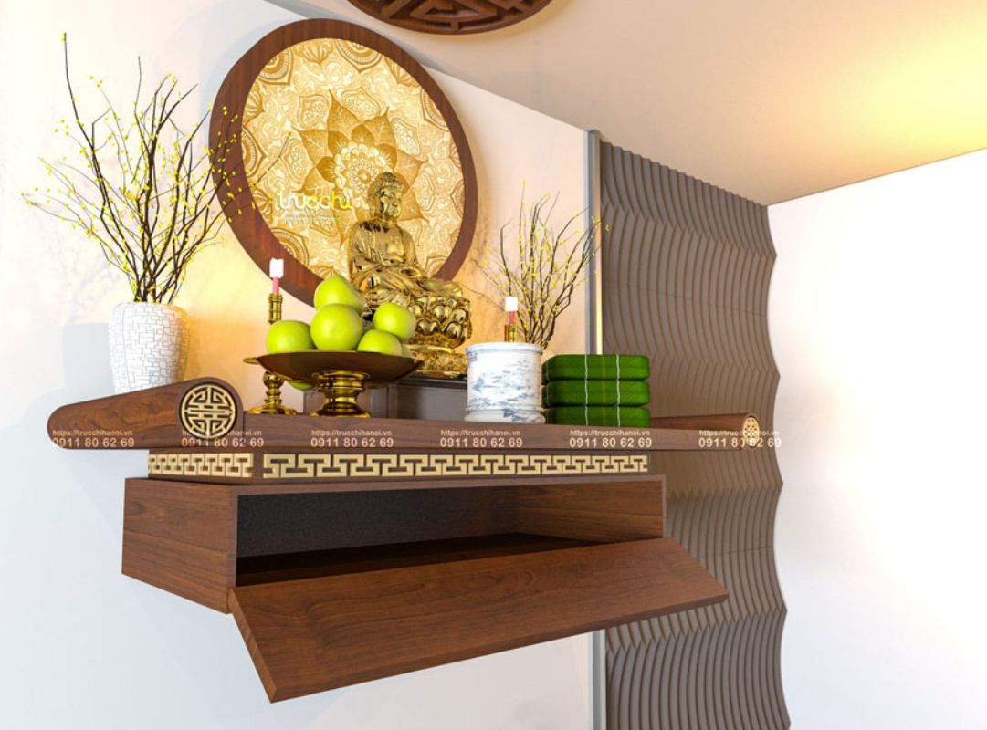 Mẫu phòng khách có bàn thờ đẹp cho nhà ống diện tích hẹp