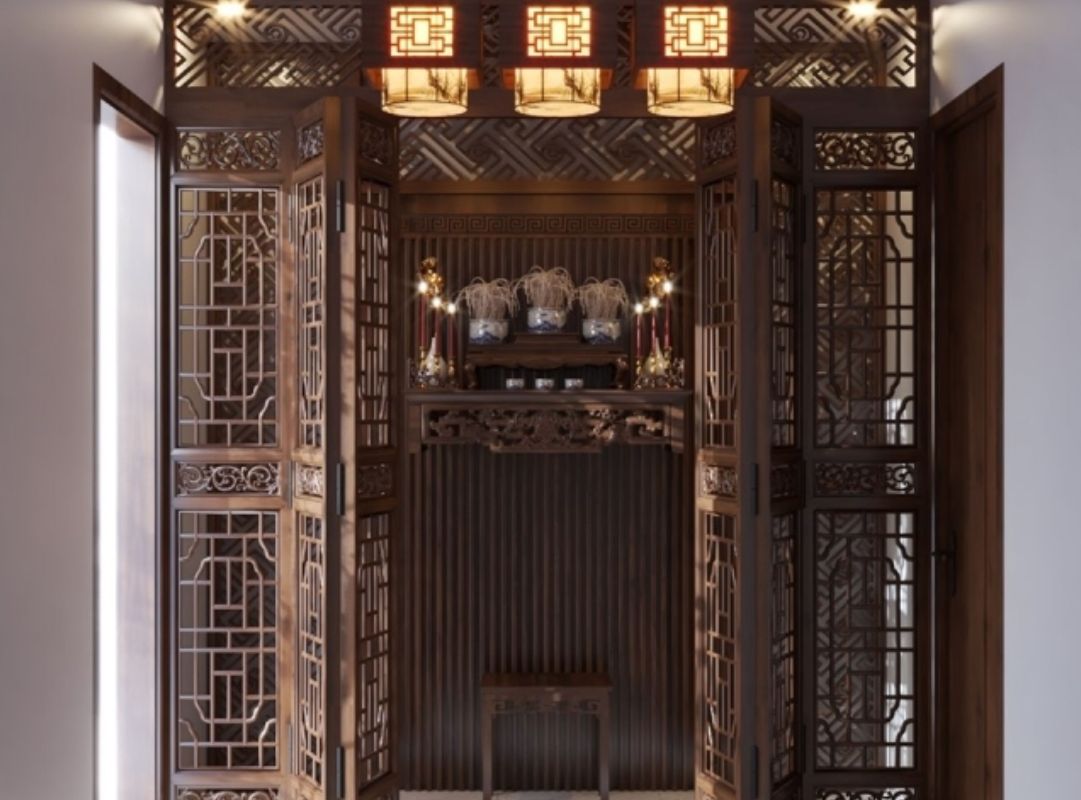 Mẫu phòng khách có bàn thờ nhỏ cho căn hộ chung cư