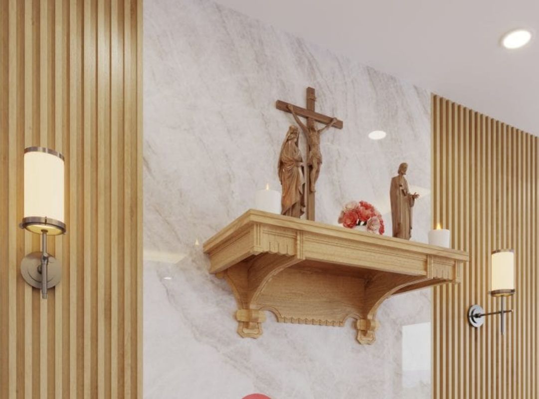 Mẫu phòng khách có bàn thờ nhỏ gọn, đẹp và trang nghiêm