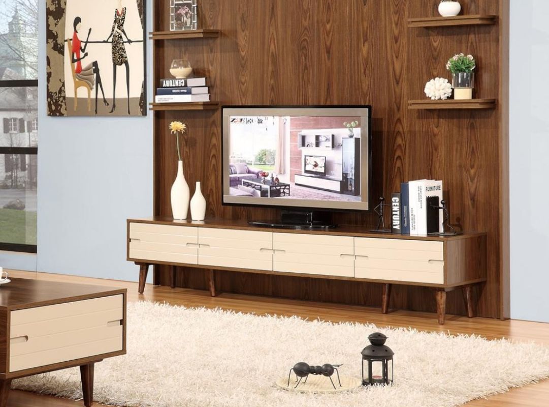 Mẫu phòng khách có ô trang trí tường gỗ tự nhiên ấm áp