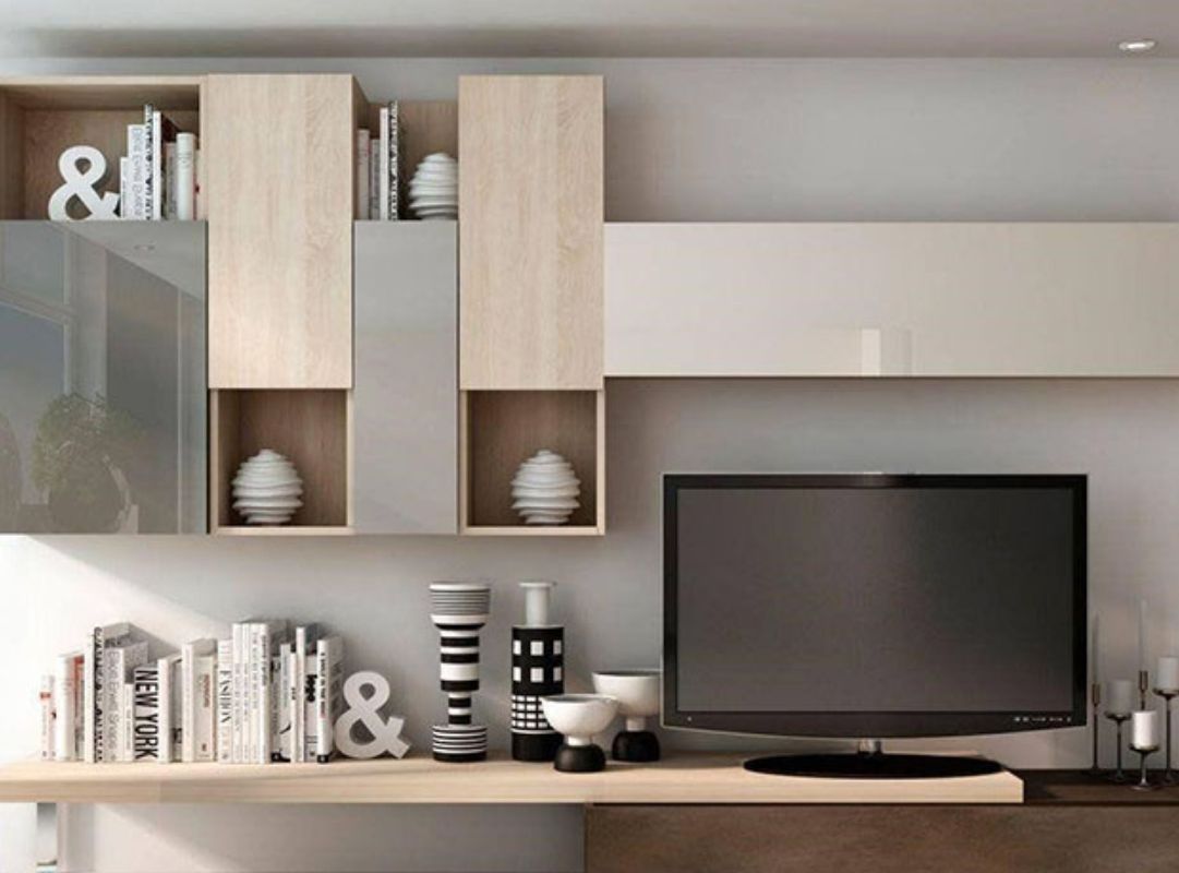 Mẫu phòng khách có ô trang trí tường kết hợp vật liệu tự nhiên