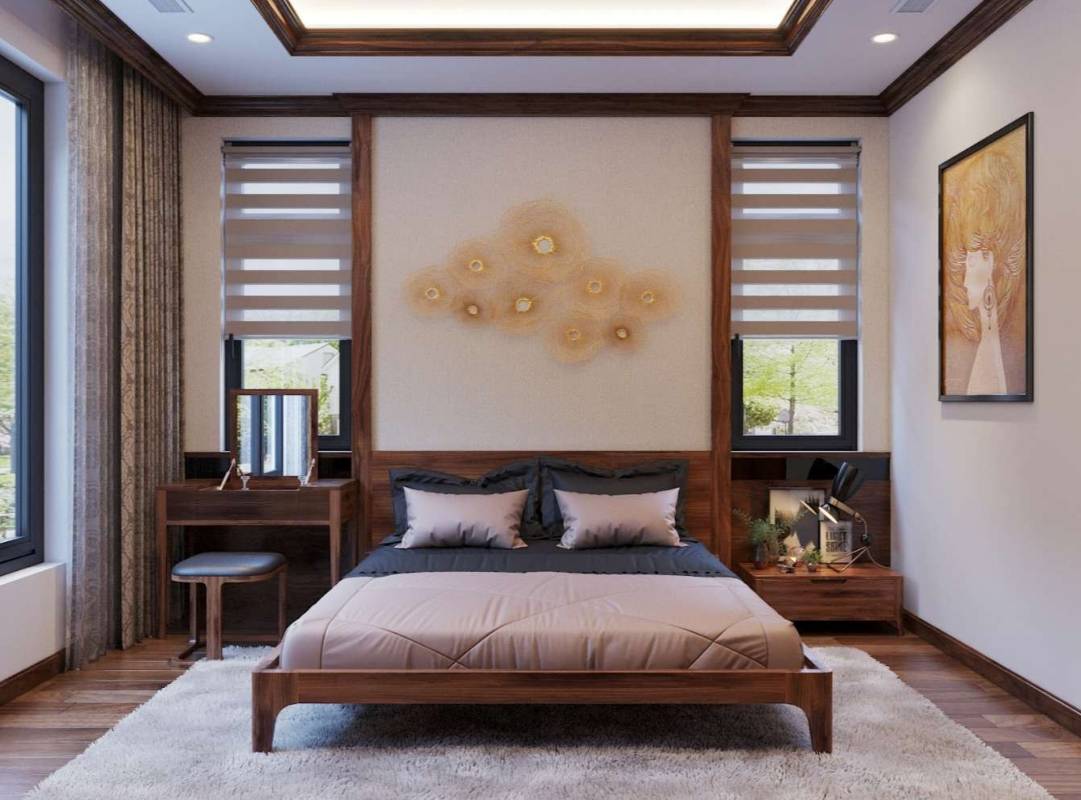 Mẫu thiết kế phòng ngủ ông bà ốp gỗ sang trọng