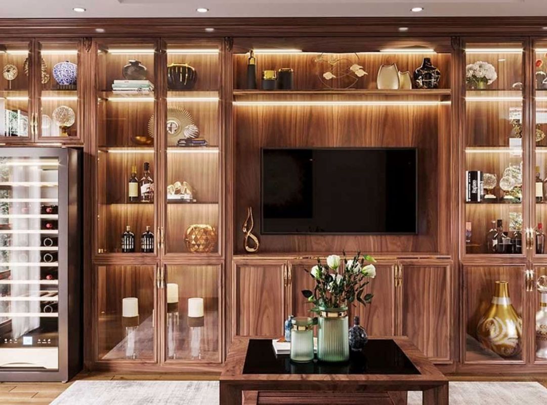 Ô trang trí tường bằng gỗ phòng khách