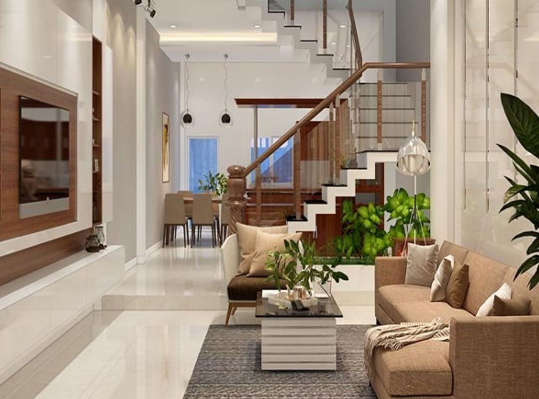 Phòng khách có cầu thang chữ U