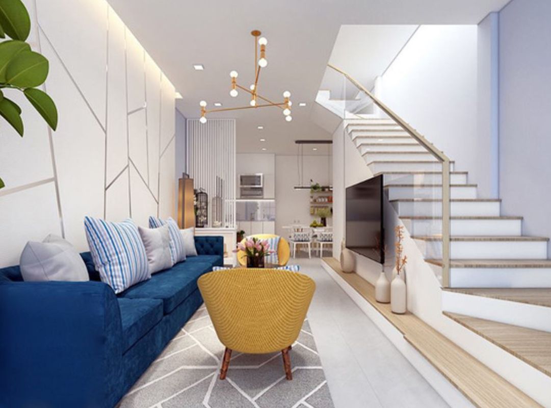 Phòng khách có cầu thang đẹp hiện đại