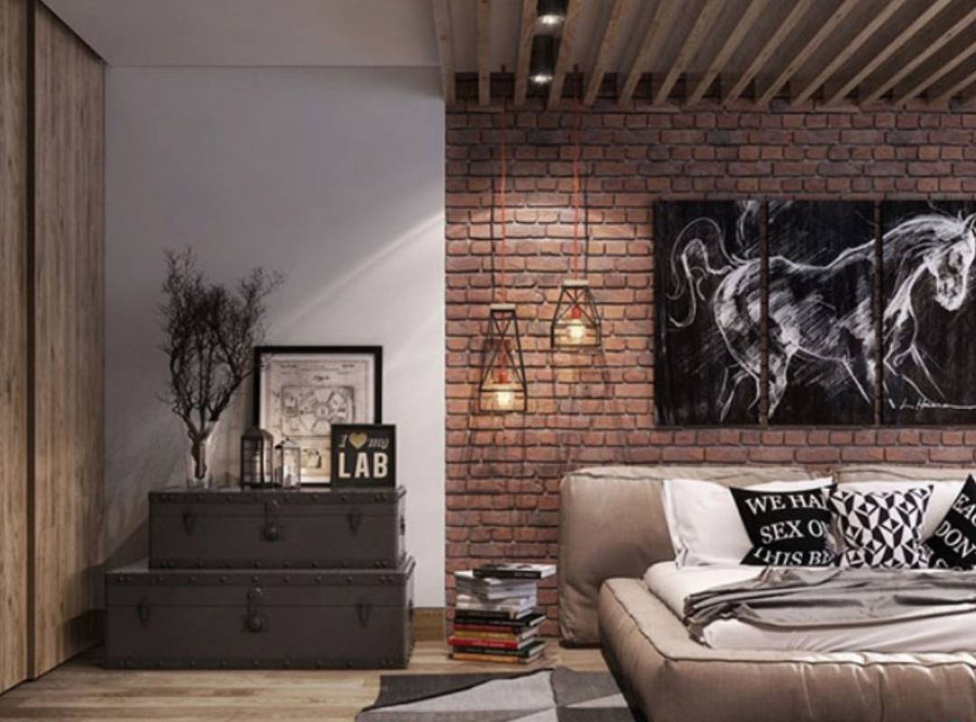 Phòng ngủ Industrial hiện đại với nội thất tối giản