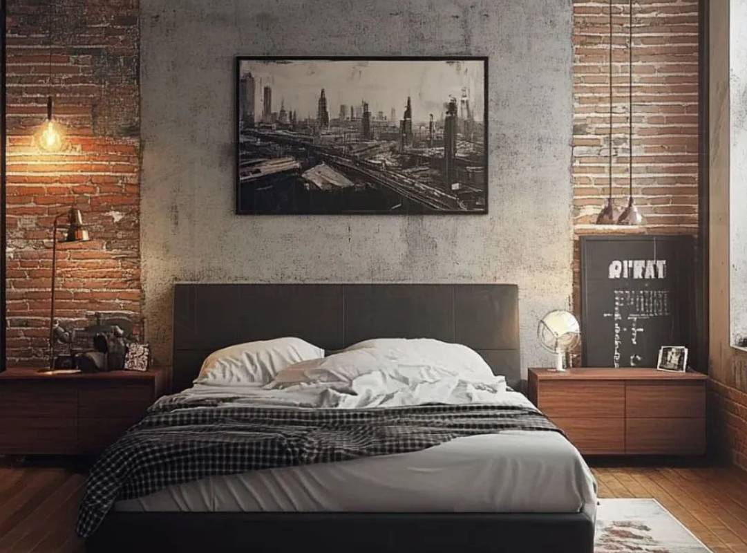 Phòng ngủ phong cách Industrial nghệ thuật