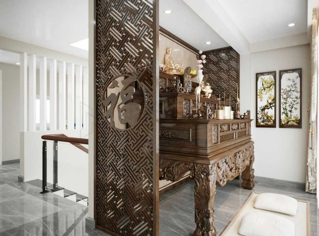 Thiết kế bàn thờ trong phòng khách hợp phong thủy