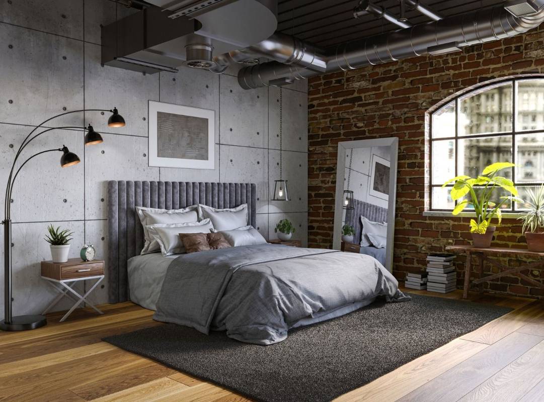 Thiết kế phòng ngủ Industrial kết hợp cây xanh 