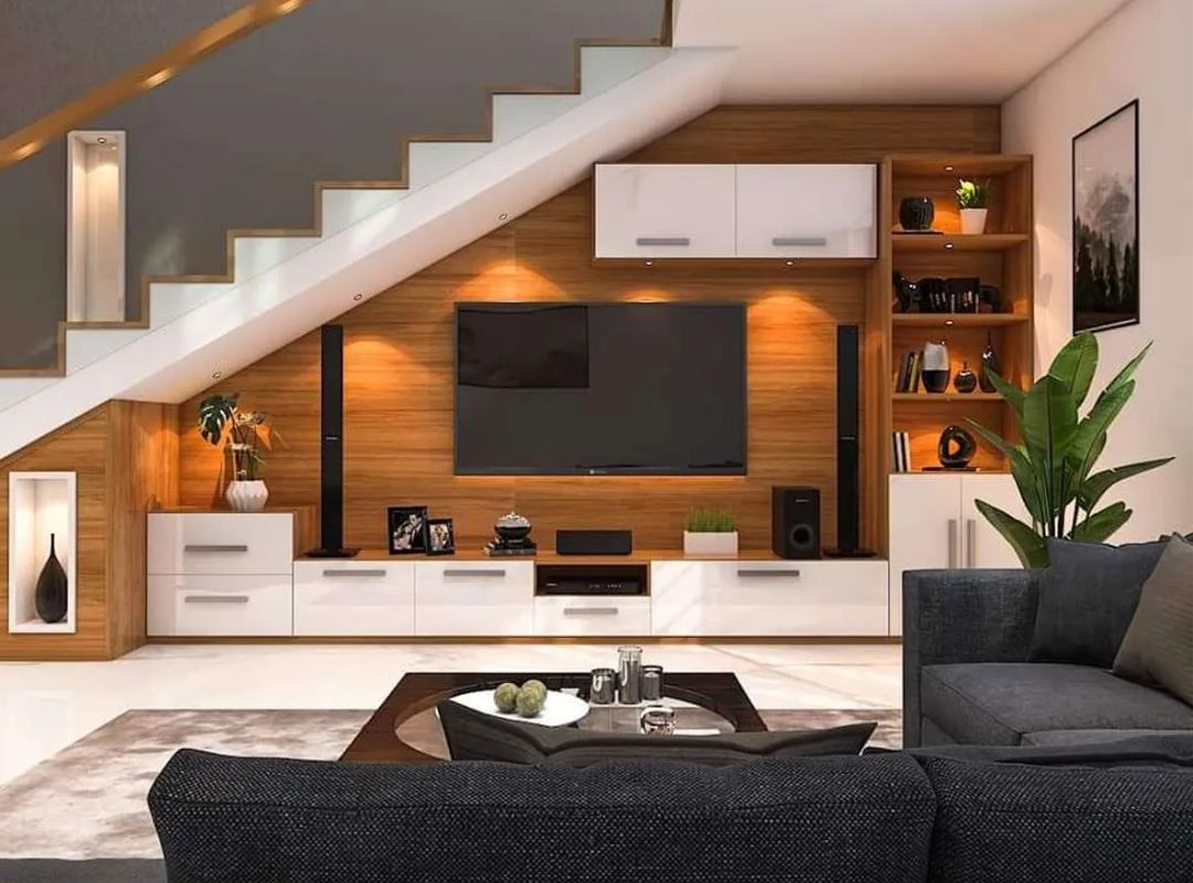 10 cách trang trí gầm cầu thang phòng khách tối ưu diện tích