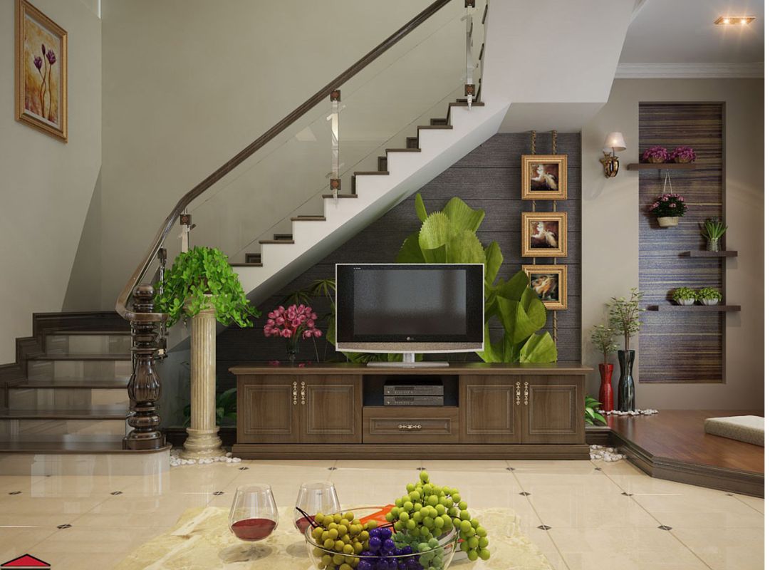 10 cách trang trí gầm cầu thang phòng khách tối ưu diện tích