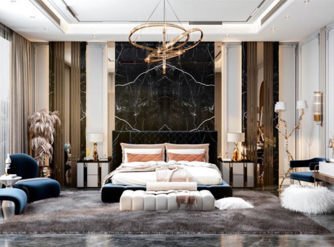 Phòng ngủ luxury với đường nét sang trọng cuốn hút.