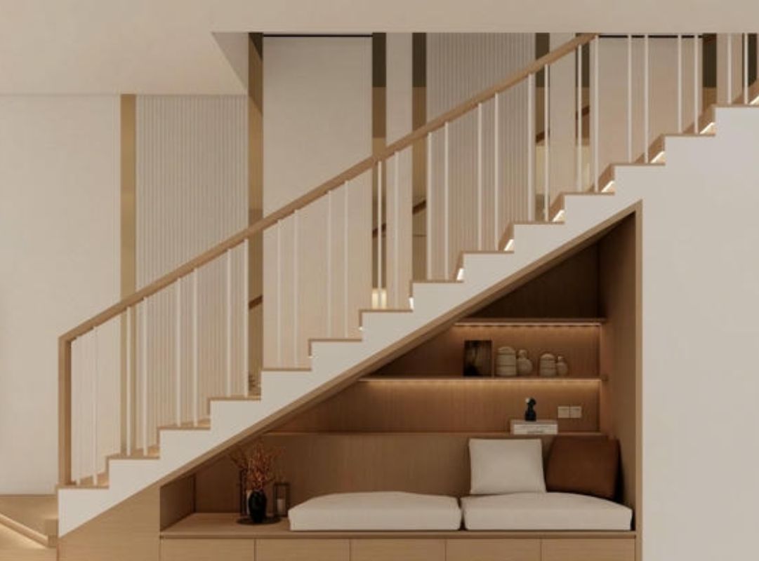 10 cách trang trí gầm cầu thang phòng khách tối ưu diện tích