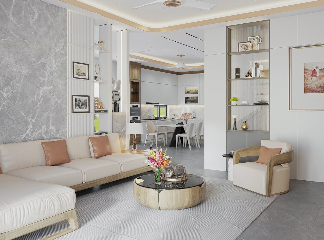 Thiết kế liên thông phòng khách và phòng bếp