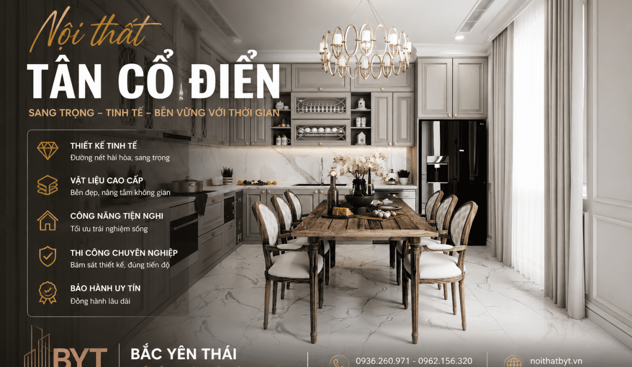 NỘI THẤT TÂN CỔ ĐIỂN: VẺ ĐẸP SANG TRỌNG BỀN VỮNG VỚI THỜI GIAN