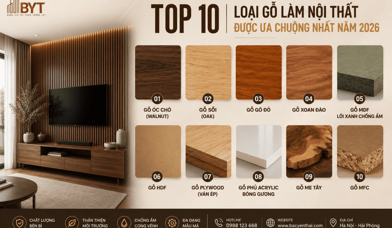 TOP 10 LOẠI GỖ LÀM NỘI THẤT ĐƯỢC ƯA CHUỘNG NHẤT NĂM 2026
