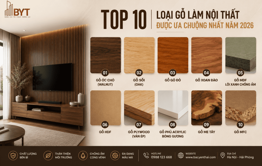 TOP 10 LOẠI GỖ LÀM NỘI THẤT ĐƯỢC ƯA CHUỘNG NHẤT NĂM 2026